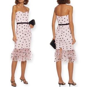 MARCHESA Notte Polka Dot Print Tulle Dress in Lavender 16 NWT